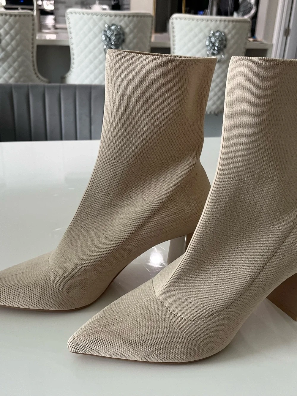 Zara Beige Pointed Toe Stretch Sock Boots - Women size 39